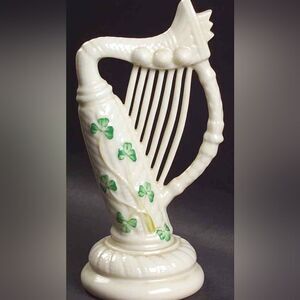 Vintage Belleek 6" Shamrock Harp 7th Gold/Brown Mark 1980-1992